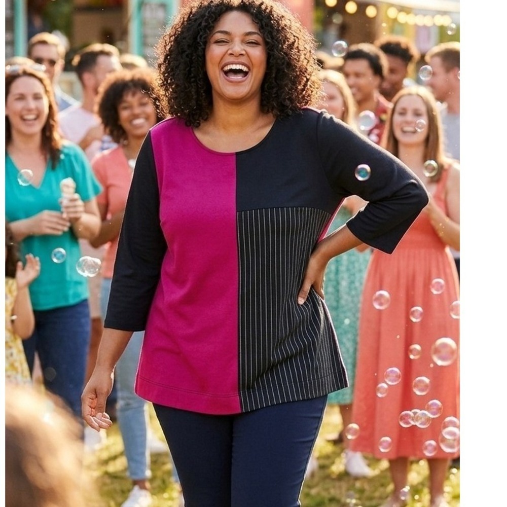 Lane Bryant 22/24‎ Plus Size Colorblock Mixed Media Tunic 2X Magenta Black NWT